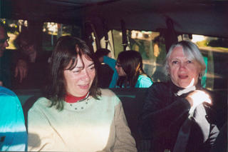 Helen Rioux and Lola Lemire Tostevin in the van