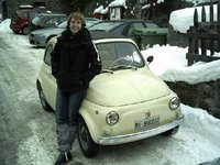 The Fiat in the snow, outside our rented villa in the Italian Alps