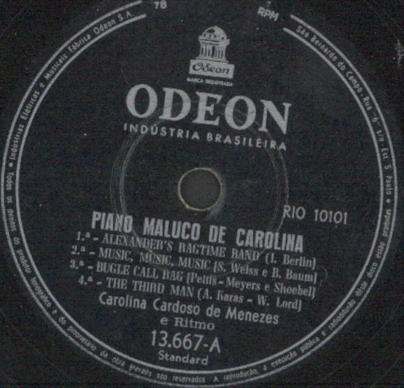 Outrasbossas...O resgate dos sons de outros tempos...: 1954 Carolina Cardoso  de Menezes ao Piano em Excelente Disco de 78 RPM da ODEON