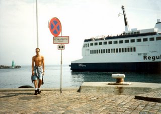 Noah waiting for ferry in Denmark
