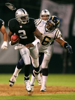 Shawne Merriman had three sacks out of nine for the Chargers