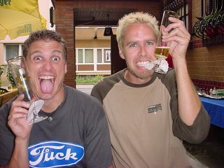 Chad and Noah enjoying a German Beer.