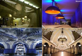 Subway/Underground stations in Zurich, Munich, Stockholm and Moscow.