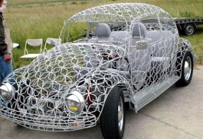 Car with a wire-pattern frame.