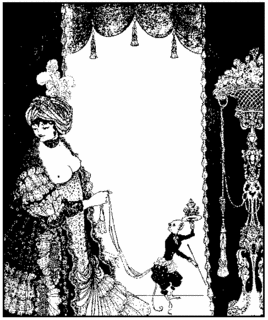 The Lady with the Monkey.This drawing was done as part of the series, Six Drawings Illustrating Theophile Gautier's Romance Mademoiselle de Maupin by Aubrey Beardsley published by Leonard Smithers and Co., London, 1898.