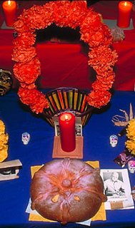 An altar with Pan de Muertos