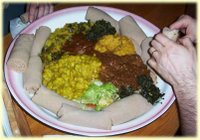Ethiopian food - Dosa type Injeras with side dishes