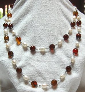 wire wrap garnet and pearl double strand detachable necklace