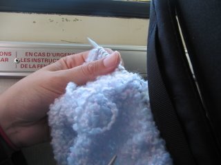 knitting on the bus
