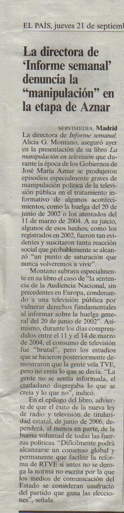 Noticia publicada en El País como becario de Servimedia