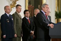 President George W. Bush speaks during the signing of S. 3930, the Military Commissions Act of 2006, Tuesday, Oct. 17, 2006, in the East Room. 