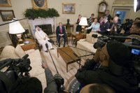President George W. Bush and His Highness Sheikh Sabah Al-Ahmed Al-Jaber Al-Sabah of Kuwait meet with the press in the Oval Office Tuesday, Sept. 5, 2006. White House photo by Eric Draper.