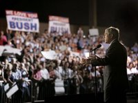 President George W. Bush speaks to a crowd of nearly 2000 people during an airport welcome at the Utah Air National Guard in Salt Lake City, Utah, Aug. 30, 2006. White House photo by Eric Draper.