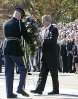 President George W. Bush lays a wreath at the Tomb of the Unknowns during Veteran’s Day ceremonies Saturday, Nov. 11, 2006, at Arlington National Cemetery in Arlington, Va. White House photo by Kimberlee Hewitt.