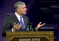 11/9/2006 - MYERS AT KANSAS STATE, Former Chairman of the Joint Chiefs, retired U.S. Air Force Gen. Richard B. Myers delivers remarks at Kansas State University, Nov. 9, 2006. Defense Dept. photo.