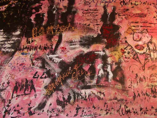 "Pink dreams in Shangaï" 2m x 5m (detail), 2006, mixed media on canvas