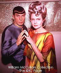 Miss Wyatt is shown in her role as Amanda Grayson from both Star Trek IV (left) and 'Journey to Babel' (right, shown with Leonard Nimoy).