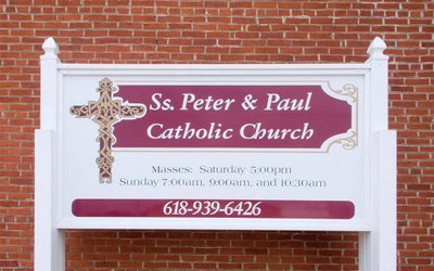 Mass times, Saints Peter and Paul Church, in Waterloo, Illinois