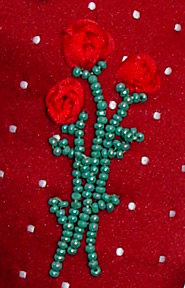 silk ribbon embroidery on memory doll, detail, by Robin Atkins, bead artist