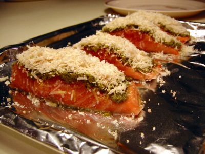 Pesto & Cheese Crusted Salmon