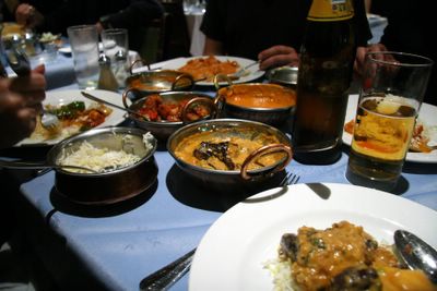 photograph picture of the Maharani, soho, chicken tikka masala and baghare Baignan, etc