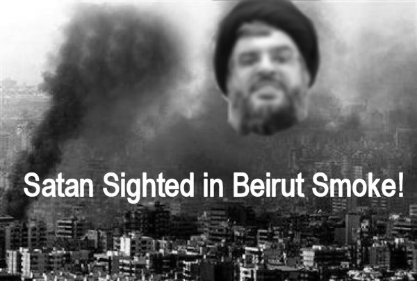 Satan Nasrallah in the smoke over Beirut