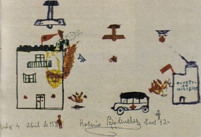 casas bombardeadas, aviones...son los dibujos de los niños de la guerra recogidos en un libro que e conserva en Salamanca