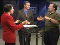Debating and sharing a laugh with Ember Reichgott Junge on KSTP
