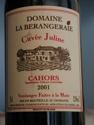 Cuvee Juline 2001 from Domaine la Berangeraie (Cahors)