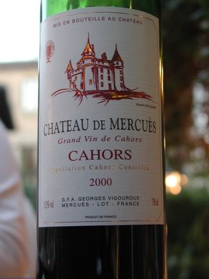 Chateau Mercues 2000, an excellent wine that we had with dinner tonight