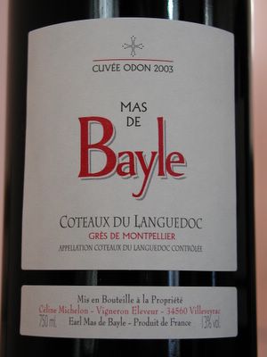 Cuvee Odon 2003 from Mas de Bayle