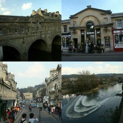 photograph picture of the famous Pulteney Bridge over the river Avon, one of only four bridges in the world with shops on both sides in Bath Somerset England