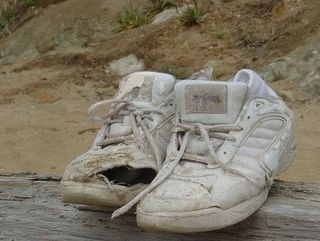 worn running shoes