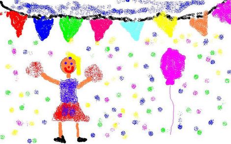 Helena's tekening: cheerleaden en verjaardagsfeestje