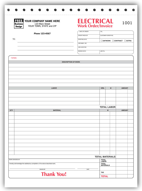 Free sample electrical invoice