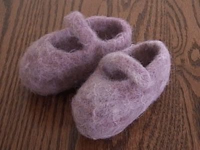 felted baby Mary Jane slippers, Fisherman Wool dyed with Kool-Aid