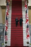 President George W. Bush and Georgian President Mikhail Saakashvili leave a press availability Tuesday, May 10, 2005, at the Georgian Parliament in Tbilisi. White House photo by Eric Draper.