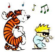 Calvin & Hobbes dancing, by Bill Watterson
