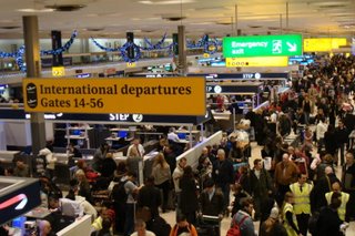 Crowded scene at Terminal 1 Heathrow on Wednesday 20 December 2006