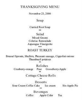 Thanksgiving menu 2006