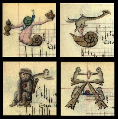 Snail and monkey manuscript lettrines