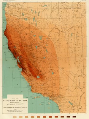 Map of Apparent Intensity of 1906 San Francisco Earthquake (Rossi-Forel Scale)