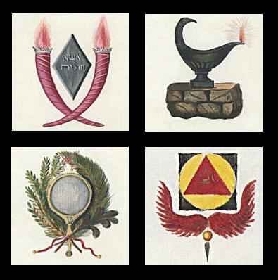 Lamp, Wreath, Winged Symbol and Torches
