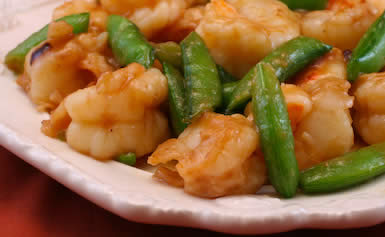 Recipe for Stir-Fried Shrimp with Snow Peas (or Sugar Snap Peas) and Ginger