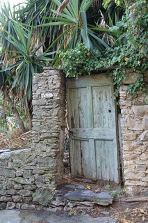 An old door in Dolcedo, Italy, leading to an abandoned garden...
