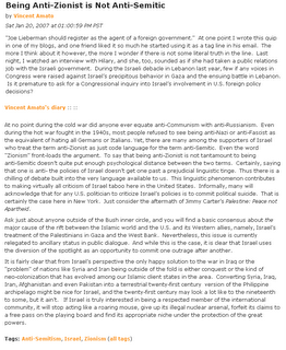 Screenshot: Daily Kos diary "Being Anti-Zionist is Not Anti-Semitic", Sat Jan 20, 2007 at 01:00:59 PM PST