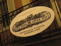 The greeting sign on the house where Lincoln died.