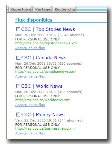 Flux disponibles de CBC.ca-News
