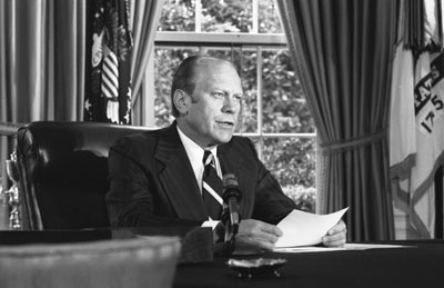 President Ford announces his decision to pardon former President Richard Nixon. Photo courtesy Gerald R. Ford Library   