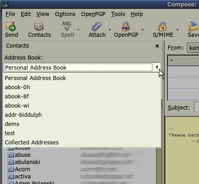 Screenshot showing multiple address books in Thunderbird.